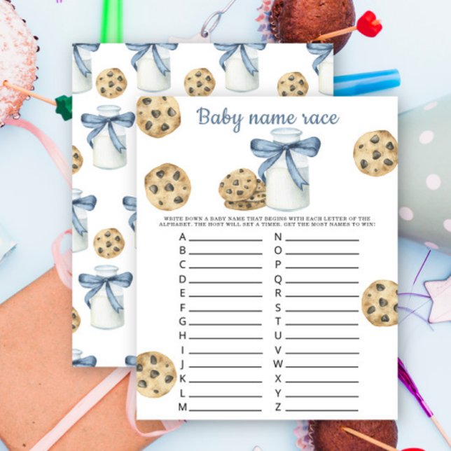 Cookies and milk Baby shower Baby name race game (Creator Uploaded)
