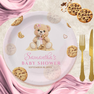 Cookies and milk Baby Shower - Teddy Bear Pink Paper Plates
