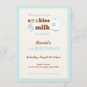 Cookies and Milk Birthday Invitation, Blue Invitation