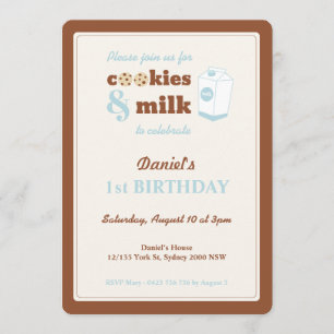 Cookies and Milk Birthday Invitation, Brown Invitation