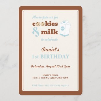 Cookies And Milk Birthday Invitation  Brown Invitation by mypartydesign at Zazzle