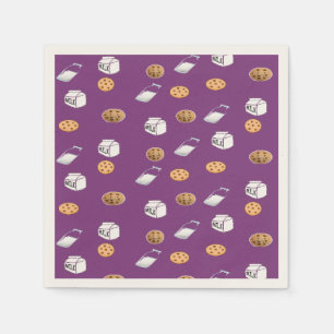 Cookies and milk on purple napkins