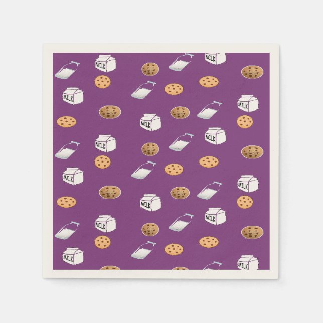 Cookies and milk on purple napkins (Front)