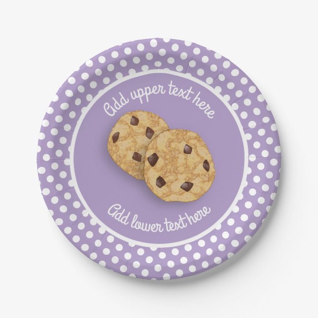 Cookies and Polka Dot sweet custom text lilac Paper Plates (Front)