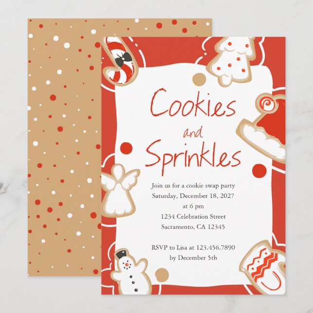 Cookies and Sprinkles Christmas Cookie Swap Party Invitation (Front/Back)