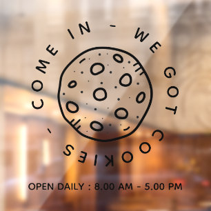 Cookies Bakery Store Simple Business Open Hours Window Cling