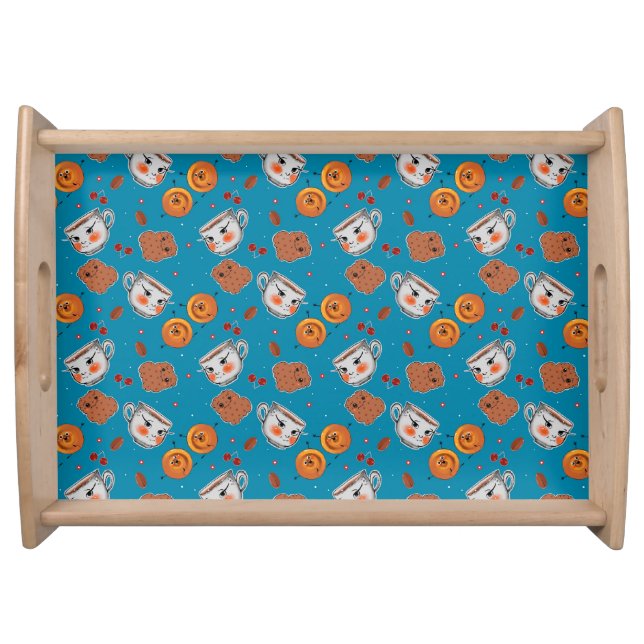 Cookies, buns: blue background pattern serving tray (Front)