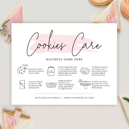 Cookies Care Guide Bakery Instructions Feminine Thank You Card