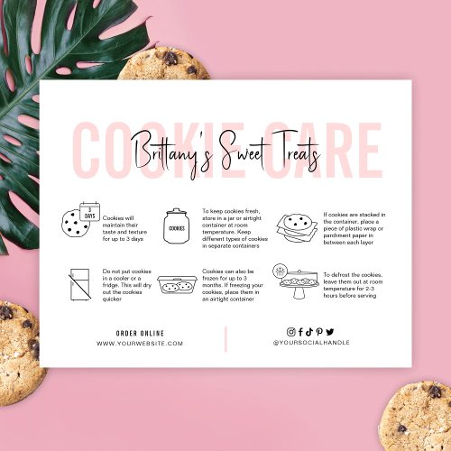 Cookies Care Guide Pink Esthetic Bakery Thank You Card