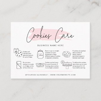 Cookies Care Instructions Blush Pink Watercolor Business Card | Zazzle