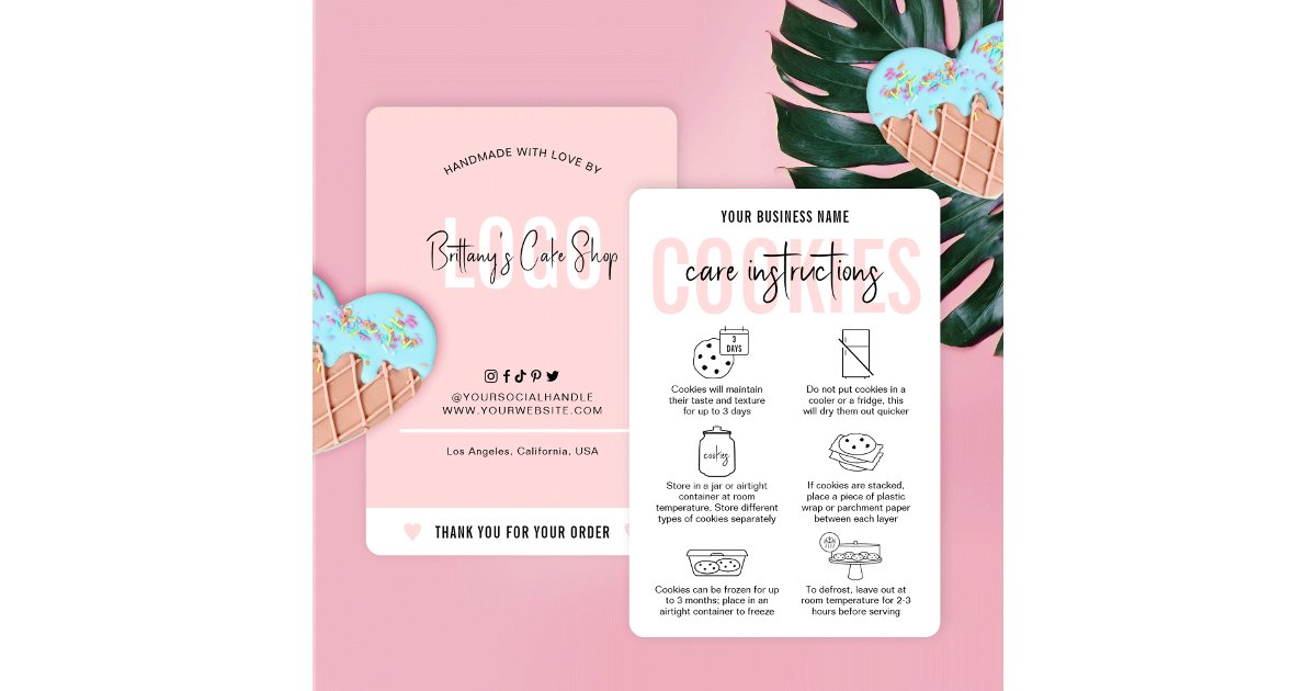 Cookies Care Instructions Cards Modern Blush Pink | Zazzle