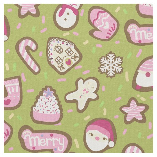 Cookies Christmas Green Fabric