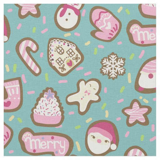 Cookies Christmas Turquoise Fabric