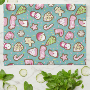 Cookies Christmas Turquoise Kitchen Towel