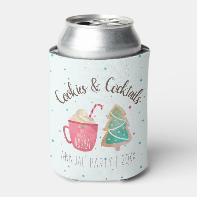 Cookies & Cocktails Funny Christmas Party Favor Can Cooler (Can Front)