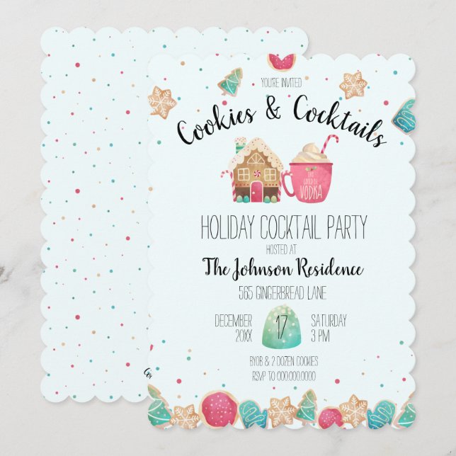 Cookies & Cocktails Holiday Cookie Exchange Blue Invitation (Front/Back)