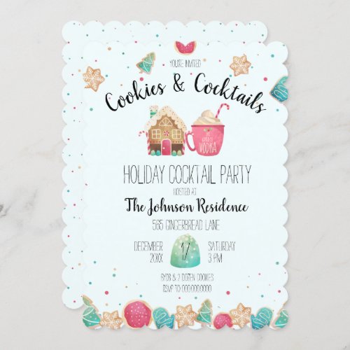 Cookies  Cocktails Holiday Cookie Exchange Blue Invitation