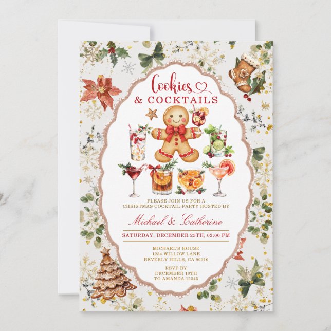 Cookies & Cocktails Winter Christmas Holiday Party Invitation (Front)