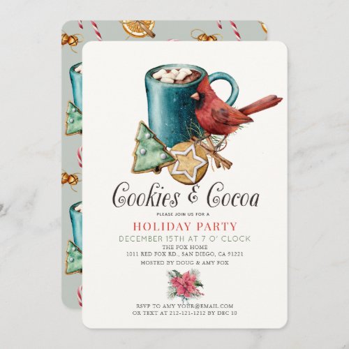 Cookies  Cocoa Bird Christmas Holiday Party Invitation