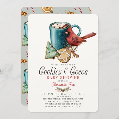 Cookies  Cocoa Bird Holiday Boy Baby Shower Invitation