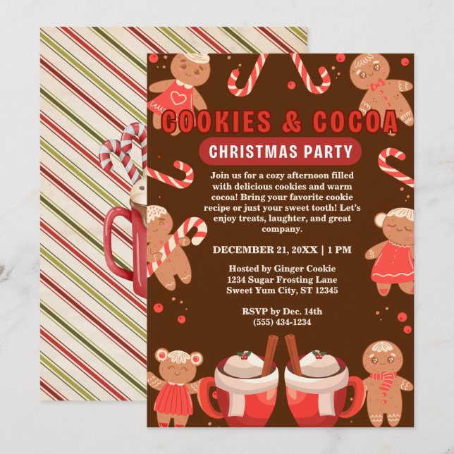 Cookies & Cocoa Christmas Brown Party Invitation (Front/Back)