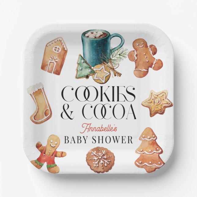 Cookies & Cocoa Christmas Holiday Baby Shower Paper Plates (Front)
