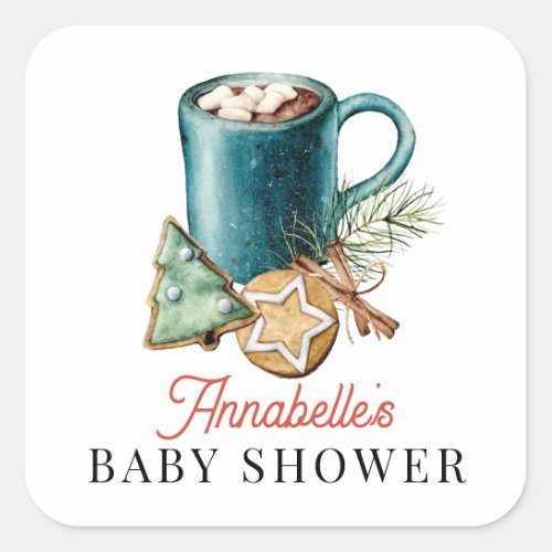 Cookies  Cocoa Christmas Holiday Baby Shower Square Sticker