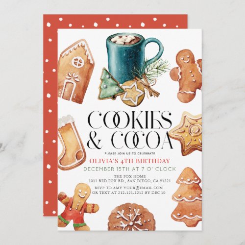 Cookies  Cocoa Christmas Holiday Kids Birthday Invitation