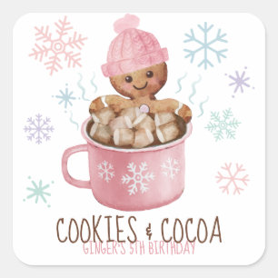 Cookies & Cocoa Gingerbread Girl Winter Birthday Square Sticker