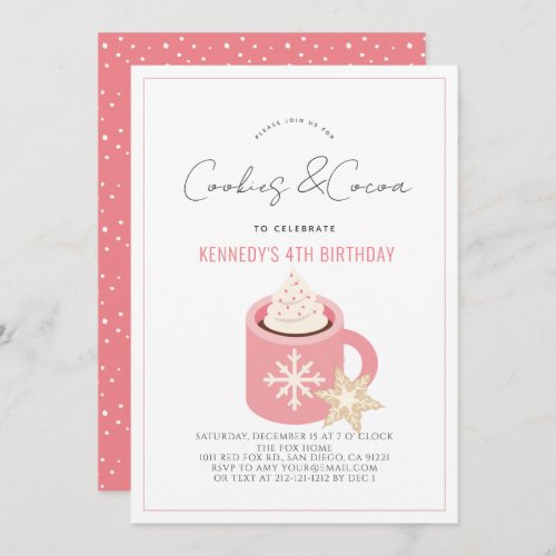 Cookies  Cocoa Hot Chocolate Pink Mug Birthday Invitation