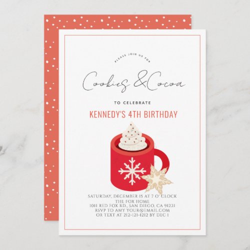 Cookies  Cocoa Hot Chocolate Red Mug Birthday Invitation