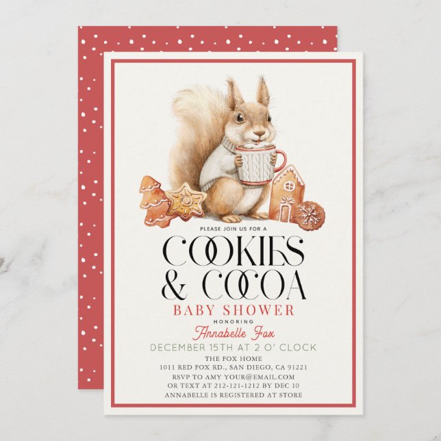Cookies & Cocoa Hot Chocolate Squirrel Baby Shower Invitation (Front/Back)