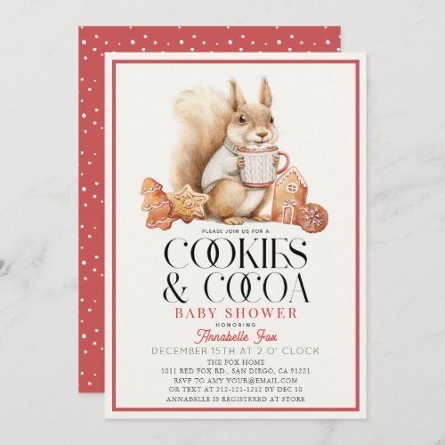 Cookies  Cocoa Hot Chocolate Squirrel Baby Shower Invitation