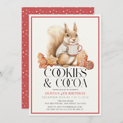 Cookies  Cocoa Hot Chocolate Squirrel Birthday Invitation