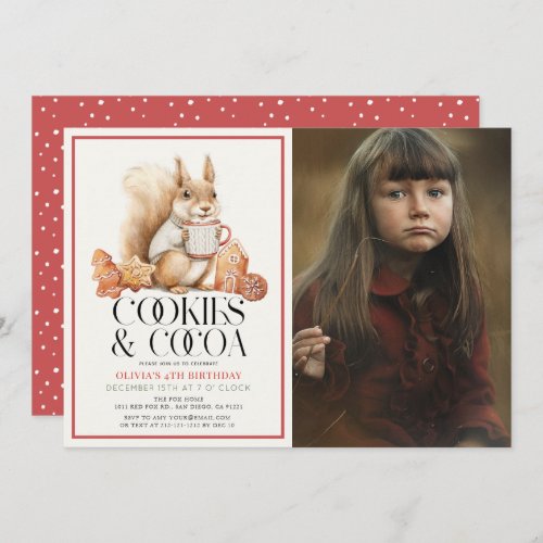 Cookies  Cocoa Squirrel Kids Birthday Photo Invitation