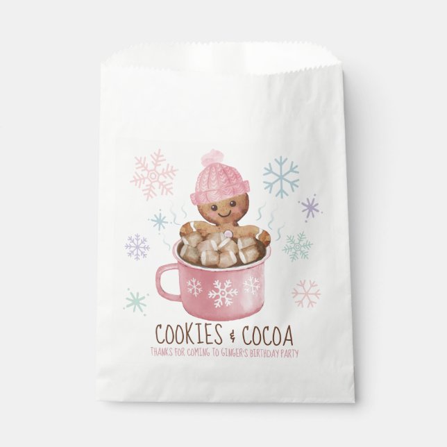 Cookies & Cocoa Winter Girl Birthday Party Favor Bag (Front)