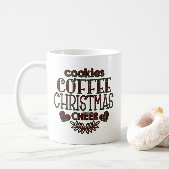 Cookies Coffee Christmas Cheer Personalized Quote Mug (With Donut)