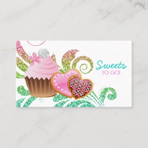 Cookies Cupcake Bakery Cute Swirl Modern glitter Business Card