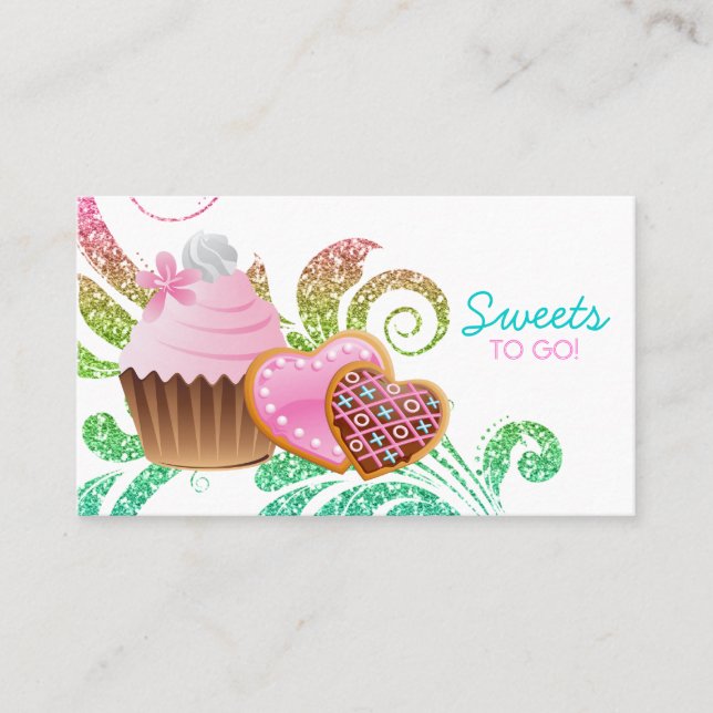 Cookies Cupcake Bakery Cute Swirl Modern glitter Business Card (Front)