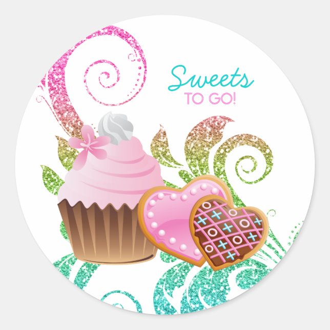 Cookies Cupcake Bakery Cute Swirl Modern glitter Classic Round Sticker (Front)