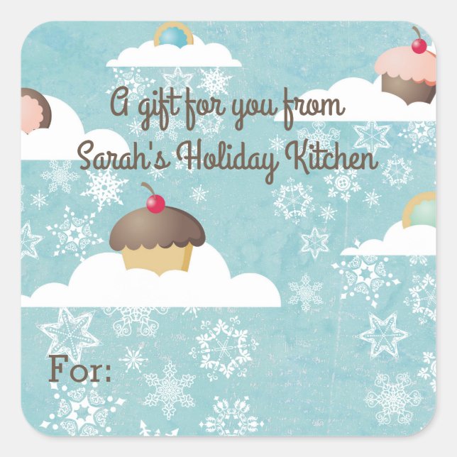 Cookies cupcakes snow clouds from the kitchen of square sticker (Front)