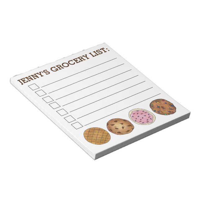 Cookies Foodie Personalized Baking Grocery List Notepad (Angled)