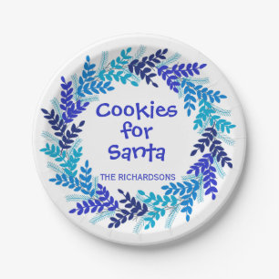 Cookies for Santa Blue Christmas Wreath Paper Plates