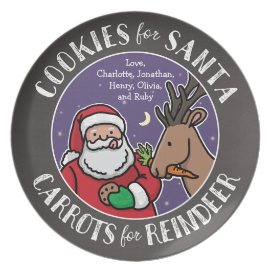 Cookies For Santa, Carrots Reindeer, Chalkboard Plate (Front)