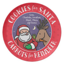 Cookies For Santa, Carrots Reindeer, Personalized Melamine Plate Cookies For Santa, Carrots Reindeer, Personalized Melamine Plate