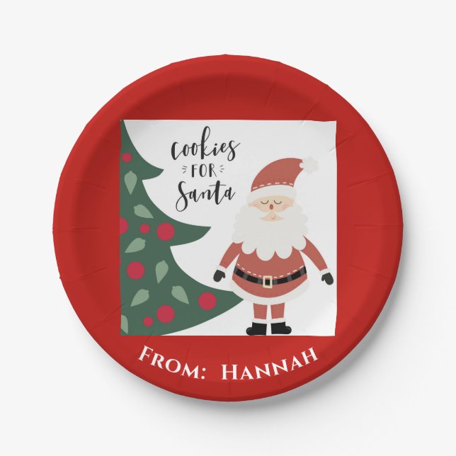 Cookies For Santa Cute Christmas Kids Name Paper Plates (Front)