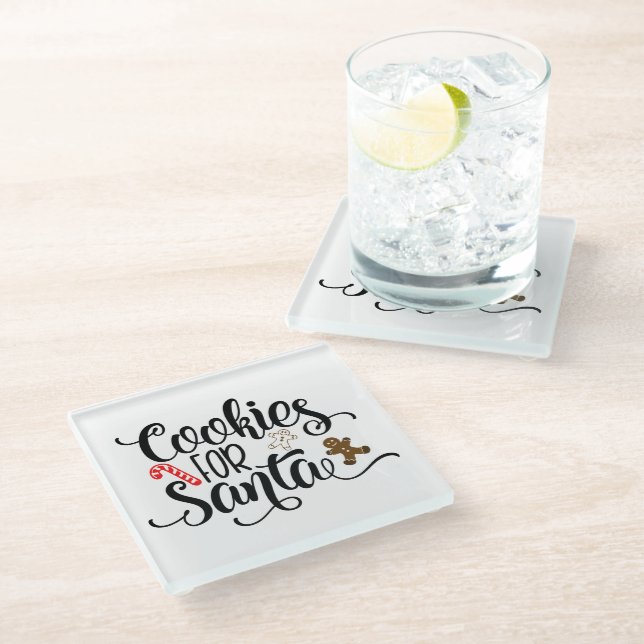 Cookies for Santa Fun Christmas Glass Coaster (Angled)