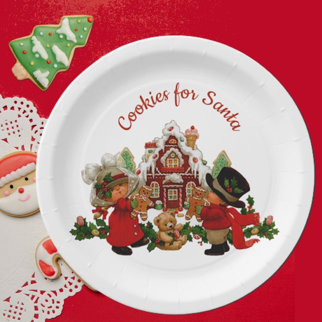 Cookies for Santa Gingerbread House Paper Plates (Creator Uploaded)