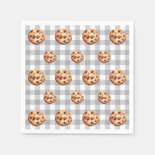 Cookies Grey Gingham Birthday Party Napkins