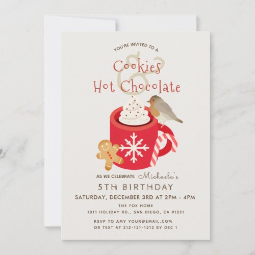 Cookies  Hot Chocolate Red Birthday Invitation